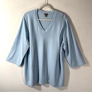 J. Jill Light Blue Linen Organic Cotton Blend Knit Sweater V neck